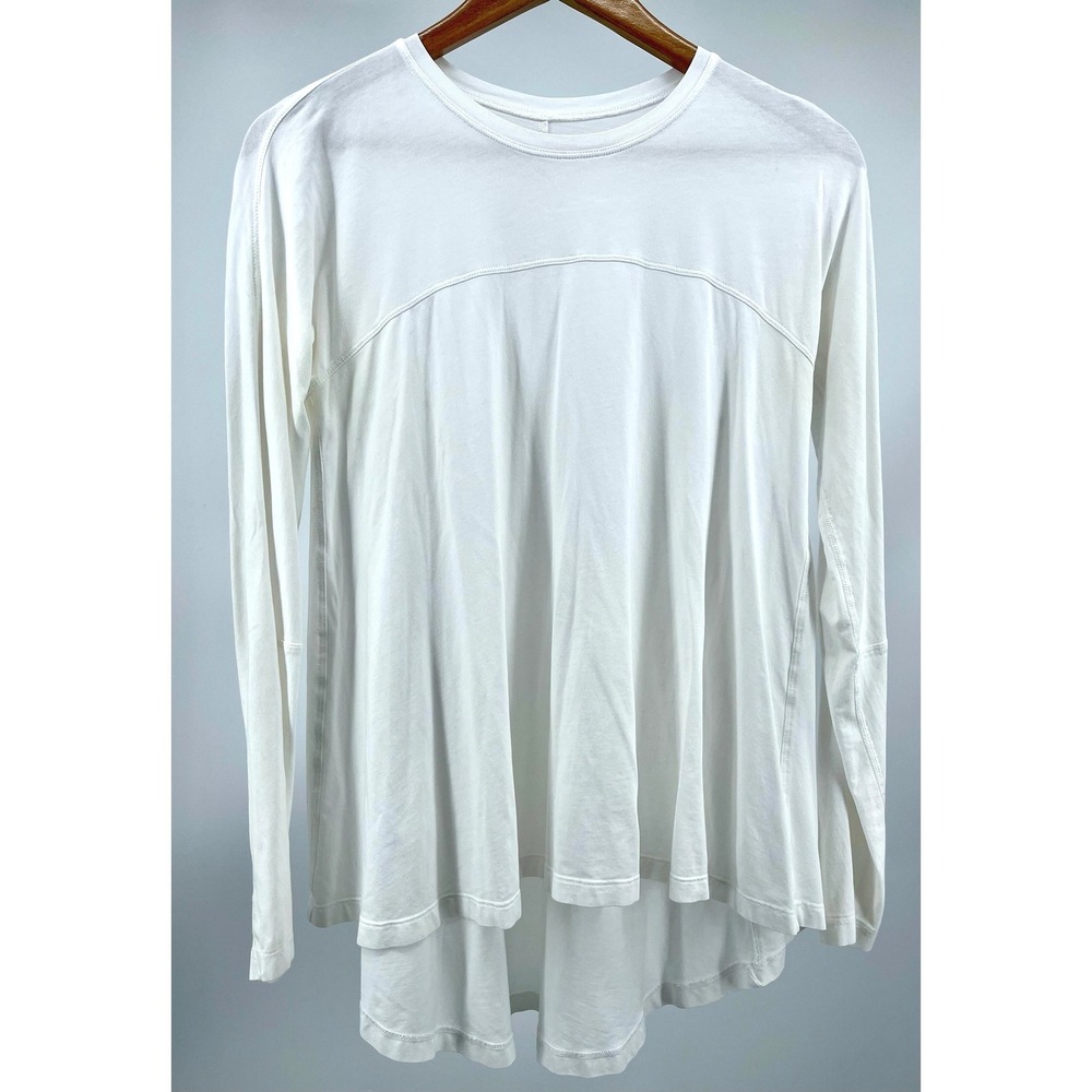 Lululemon Acadia Long Sleeve Shirt Women 4 White Pima Cotton High Low - Picture 2 of 11